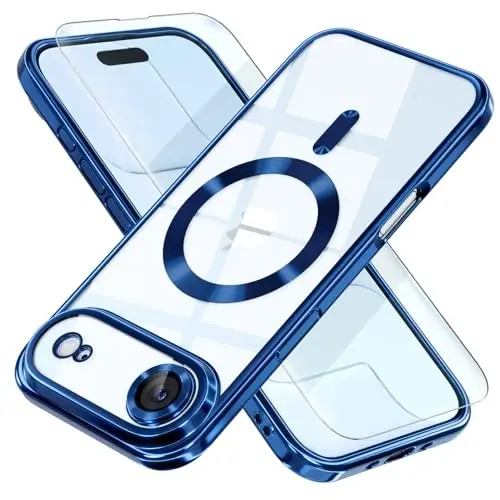 Misea Magnetic for iPhone 17 Air Case Compatible with MagSafe [Never Yellowing] [Military Grade Drop Protection] Full Camera Lens Protector Plating Soft Clear Phone Case for Women, Deep Blue - MISEA