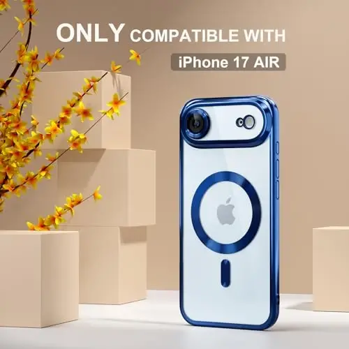 Misea Magnetic for iPhone 17 Air Case Compatible with MagSafe [Never Yellowing] [Military Grade Drop Protection] Full Camera Lens Protector Plating Soft Clear Phone Case for Women, Deep Blue - 2