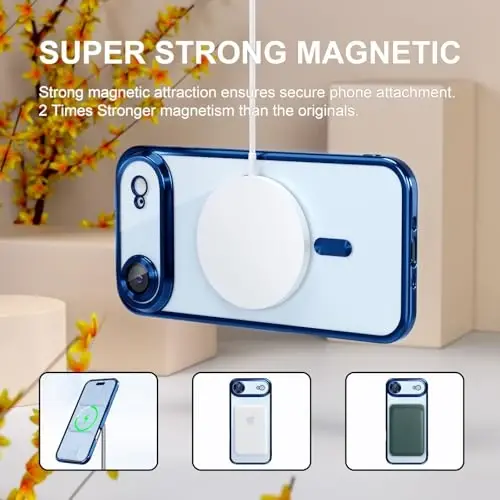 Misea Magnetic for iPhone 17 Air Case Compatible with MagSafe [Never Yellowing] [Military Grade Drop Protection] Full Camera Lens Protector Plating Soft Clear Phone Case for Women, Deep Blue - 5