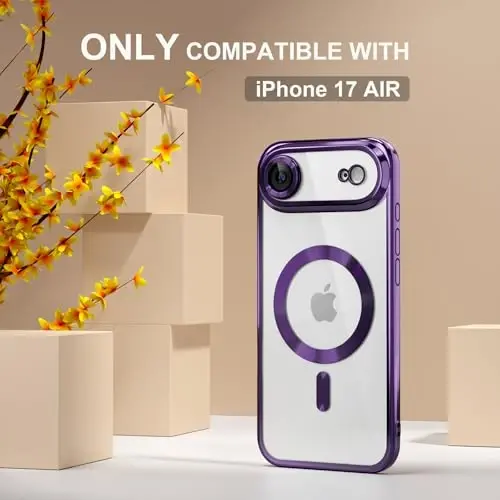 Misea Magnetic for iPhone 17 Air Case Compatible with MagSafe [Never Yellowing] [Military Grade Drop Protection] Full Camera Lens Protector Plating Soft Clear Phone Case for Women, Deep Purple - 2