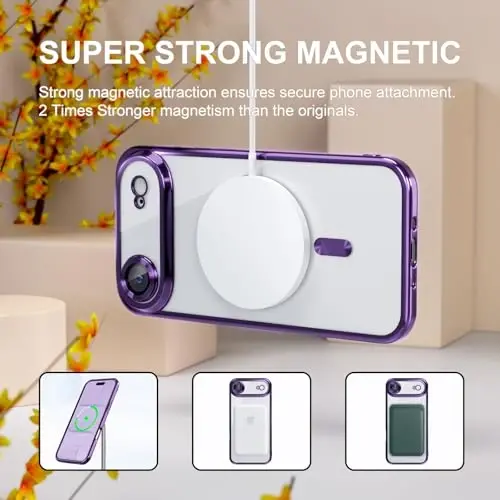 Misea Magnetic for iPhone 17 Air Case Compatible with MagSafe [Never Yellowing] [Military Grade Drop Protection] Full Camera Lens Protector Plating Soft Clear Phone Case for Women, Deep Purple - 5