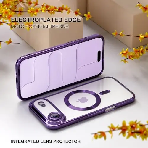 Misea Magnetic for iPhone 17 Air Case Compatible with MagSafe [Never Yellowing] [Military Grade Drop Protection] Full Camera Lens Protector Plating Soft Clear Phone Case for Women, Deep Purple - 6