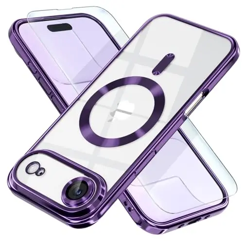 Misea Magnetic for iPhone 17 Air Case Compatible with MagSafe [Never Yellowing] [Military Grade Drop Protection] Full Camera Lens Protector Plating Soft Clear Phone Case for Women, Deep Purple - MISEA