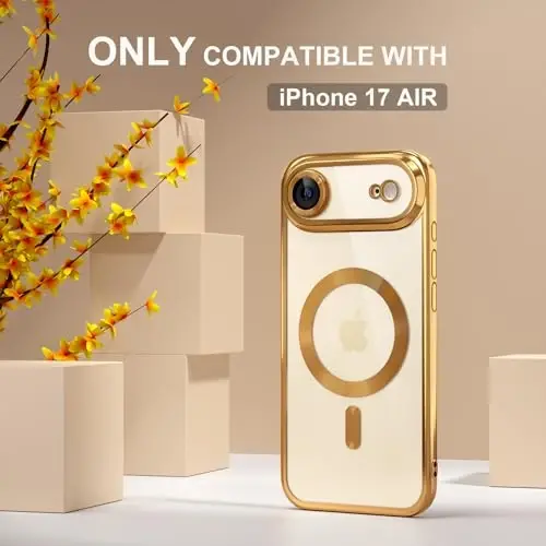 Misea Magnetic for iPhone 17 Air Case Compatible with MagSafe [Never Yellowing] [Military Grade Drop Protection] Full Camera Lens Protector Plating Soft Clear Phone Case for Women, Gold - MISEA (1)