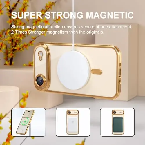 Misea Magnetic for iPhone 17 Air Case Compatible with MagSafe [Never Yellowing] [Military Grade Drop Protection] Full Camera Lens Protector Plating Soft Clear Phone Case for Women, Gold - 5