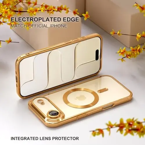 Misea Magnetic for iPhone 17 Air Case Compatible with MagSafe [Never Yellowing] [Military Grade Drop Protection] Full Camera Lens Protector Plating Soft Clear Phone Case for Women, Gold - 6
