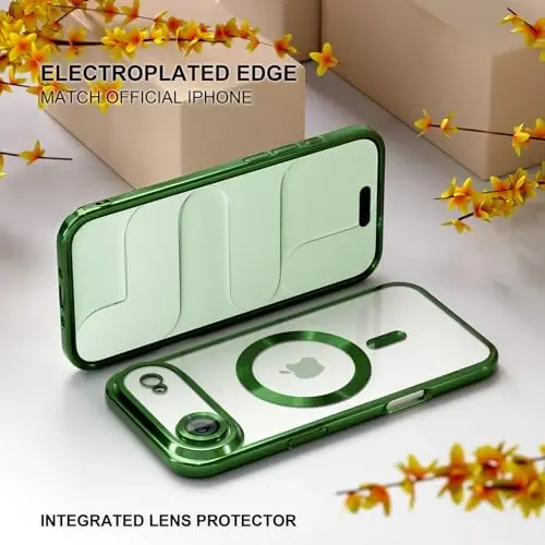Misea Magnetic for iPhone 17 Air Case Compatible with MagSafe [Never Yellowing] [Military Grade Drop Protection] Full Camera Lens Protector Plating Soft Clear Phone Case for Women, Green - 6