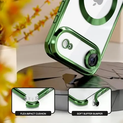 Misea Magnetic for iPhone 17 Air Case Compatible with MagSafe [Never Yellowing] [Military Grade Drop Protection] Full Camera Lens Protector Plating Soft Clear Phone Case for Women, Green - 4