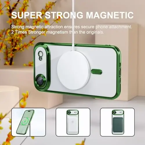 Misea Magnetic for iPhone 17 Air Case Compatible with MagSafe [Never Yellowing] [Military Grade Drop Protection] Full Camera Lens Protector Plating Soft Clear Phone Case for Women, Green - 5