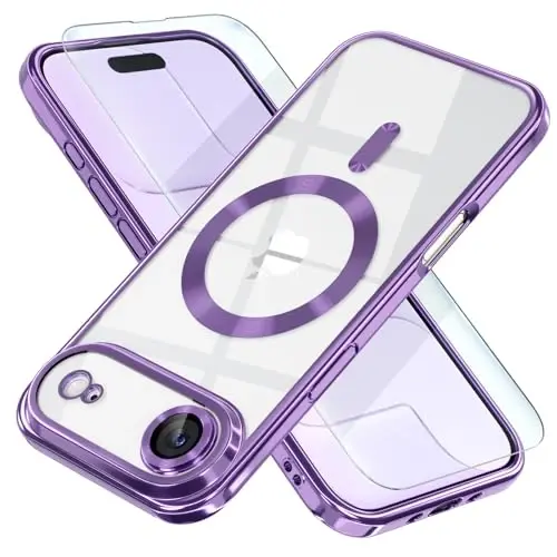 Misea Magnetic for iPhone 17 Air Case Compatible with MagSafe [Never Yellowing] [Military Grade Drop Protection] Full Camera Lens Protector Plating Soft Clear Phone Case for Women, Lavender Purple 
