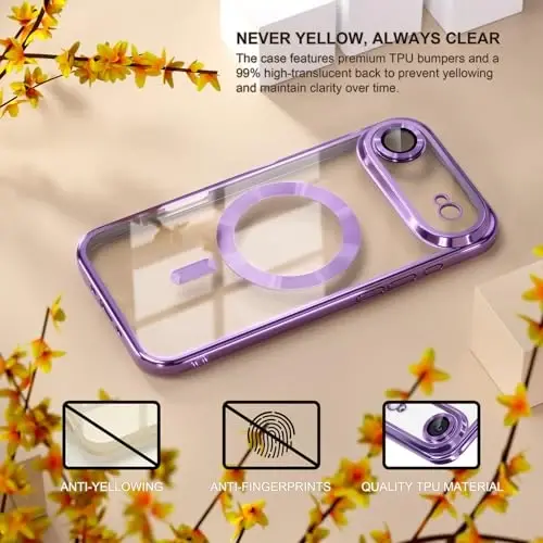 Misea Magnetic for iPhone 17 Air Case Compatible with MagSafe [Never Yellowing] [Military Grade Drop Protection] Full Camera Lens Protector Plating Soft Clear Phone Case for Women, Lavender Purple - 3