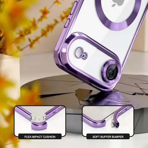 Misea Magnetic for iPhone 17 Air Case Compatible with MagSafe [Never Yellowing] [Military Grade Drop Protection] Full Camera Lens Protector Plating Soft Clear Phone Case for Women, Lavender Purple - 4