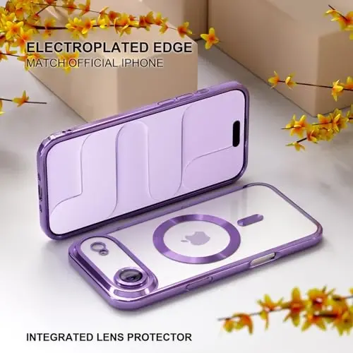 Misea Magnetic for iPhone 17 Air Case Compatible with MagSafe [Never Yellowing] [Military Grade Drop Protection] Full Camera Lens Protector Plating Soft Clear Phone Case for Women, Lavender Purple - 6