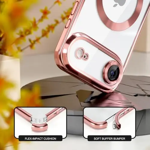 Misea Magnetic for iPhone 17 Air Case Compatible with MagSafe [Never Yellowing] [Military Grade Drop Protection] Full Camera Lens Protector Plating Soft Clear Phone Case for Women, Pink - 4