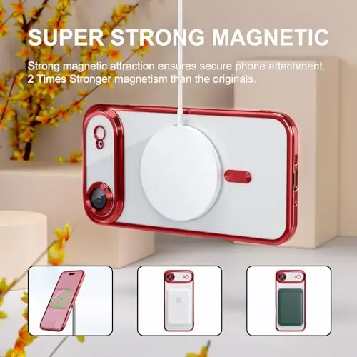 Misea Magnetic for iPhone 17 Air Case Compatible with MagSafe [Never Yellowing] [Military Grade Drop Protection] Full Camera Lens Protector Plating Soft Clear Phone Case for Women, Red - 5