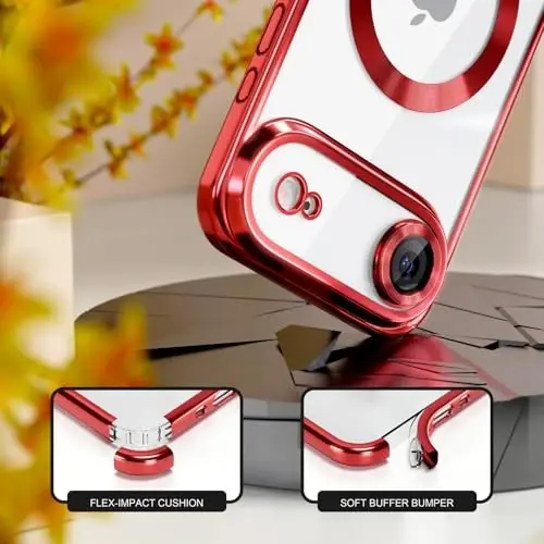 Misea Magnetic for iPhone 17 Air Case Compatible with MagSafe [Never Yellowing] [Military Grade Drop Protection] Full Camera Lens Protector Plating Soft Clear Phone Case for Women, Red - 4