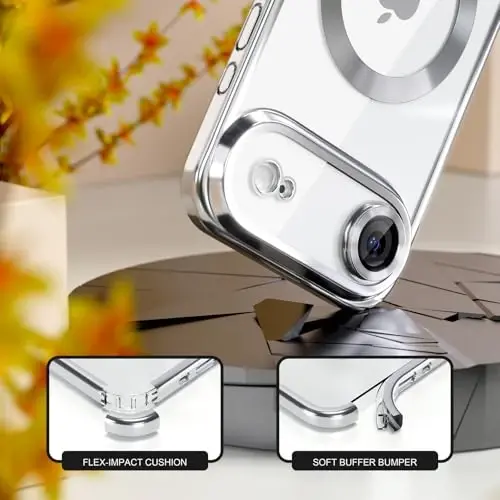 Misea Magnetic for iPhone 17 Air Case Compatible with MagSafe [Never Yellowing] [Military Grade Drop Protection] Full Camera Lens Protector Plating Soft Clear Phone Case for Women, Silver - 4