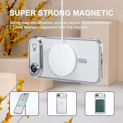 Misea Magnetic for iPhone 17 Air Case Compatible with MagSafe [Never Yellowing] [Military Grade Drop Protection] Full Camera Lens Protector Plating Soft Clear Phone Case for Women, Silver - 5
