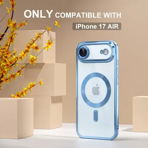 Misea Magnetic for iPhone 17 Air Case Compatible with MagSafe [Never Yellowing] [Military Grade Drop Protection] Full Camera Lens Protector Plating Soft Clear Phone Case for Women, Sky Blue - 2