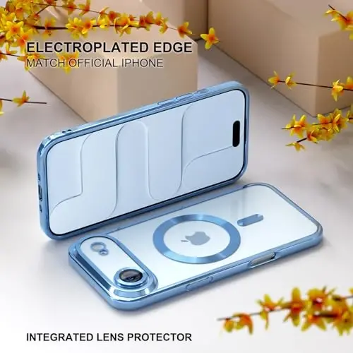 Misea Magnetic for iPhone 17 Air Case Compatible with MagSafe [Never Yellowing] [Military Grade Drop Protection] Full Camera Lens Protector Plating Soft Clear Phone Case for Women, Sky Blue - 6