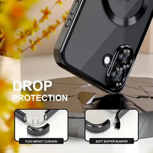 Misea Magnetic for iPhone 17 Case Compatible with MagSafe [Never Yellowing] [Military Grade Drop Protection] Full Camera Lens Protector Plating Soft Clear Phone Case for Women, Black - 4