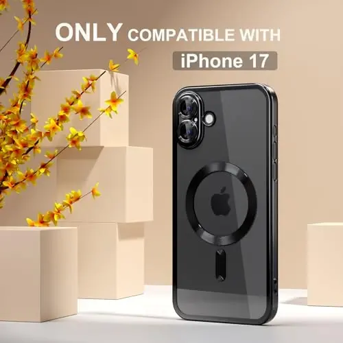 Misea Magnetic for iPhone 17 Case Compatible with MagSafe [Never Yellowing] [Military Grade Drop Protection] Full Camera Lens Protector Plating Soft Clear Phone Case for Women, Black - 2
