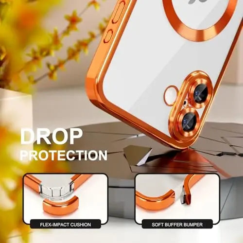 Misea Magnetic for iPhone 17 Case Compatible with MagSafe [Never Yellowing] [Military Grade Drop Protection] Full Camera Lens Protector Plating Soft Clear Phone Case for Women, Cosmic Orange - 4