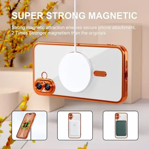 Misea Magnetic for iPhone 17 Case Compatible with MagSafe [Never Yellowing] [Military Grade Drop Protection] Full Camera Lens Protector Plating Soft Clear Phone Case for Women, Cosmic Orange - 5