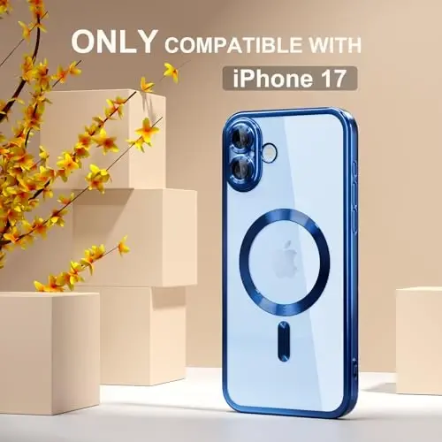 Misea Magnetic for iPhone 17 Case Compatible with MagSafe | [Never Yellowing] [Military Drop Protection] Full Camera Lens Protector Plating Soft Clear Phone Case for Women, Deep Blue - MISEA (1)