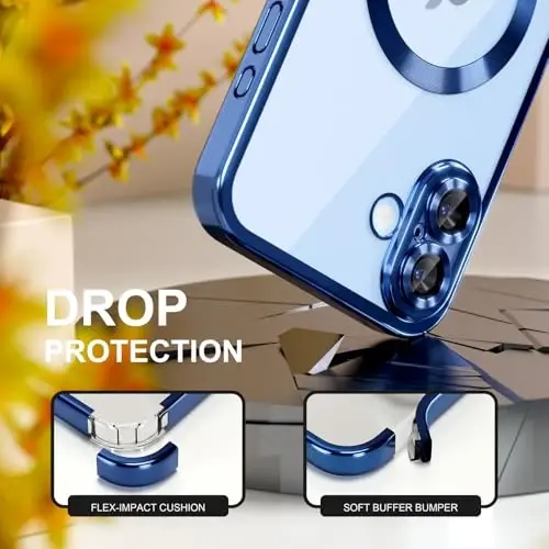Misea Magnetic for iPhone 17 Case Compatible with MagSafe [Never Yellowing] [Military Grade Drop Protection] Full Camera Lens Protector Plating Soft Clear Phone Case for Women, Deep Blue - 4