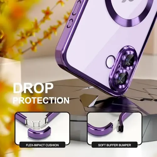 Misea Magnetic for iPhone 17 Case Compatible with MagSafe [Never Yellowing] [Military Grade Drop Protection] Full Camera Lens Protector Plating Soft Clear Phone Case for Women, Deep Purple - 4