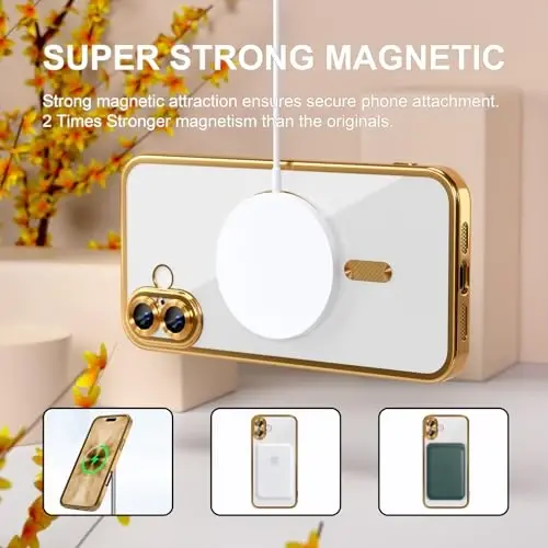 Misea Magnetic for iPhone 17 Case Compatible with MagSafe [Never Yellowing] [Military Grade Drop Protection] Full Camera Lens Protector Plating Soft Clear Phone Case for Women, Gold - 5