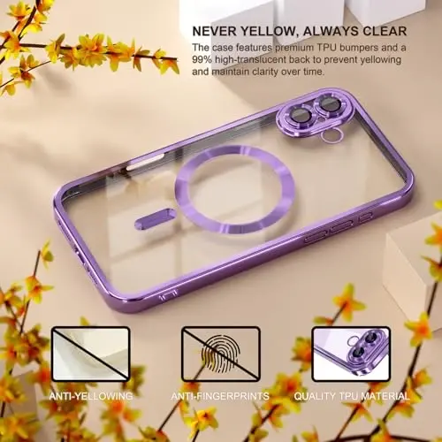 Misea Magnetic for iPhone 17 Case Compatible with MagSafe [Never Yellowing] [Military Grade Drop Protection] Full Camera Lens Protector Plating Soft Clear Phone Case for Women, Lavender Purple - 3