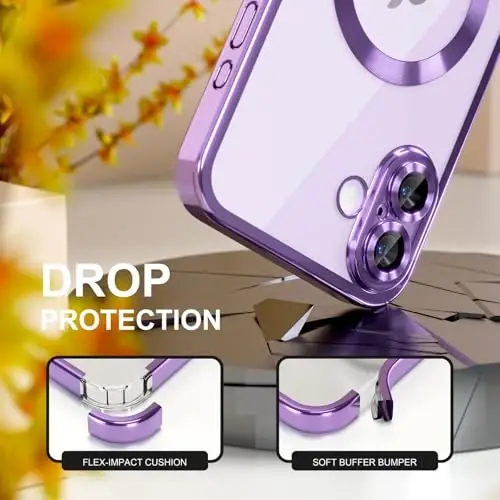 Misea Magnetic for iPhone 17 Case Compatible with MagSafe [Never Yellowing] [Military Grade Drop Protection] Full Camera Lens Protector Plating Soft Clear Phone Case for Women, Lavender Purple - 4