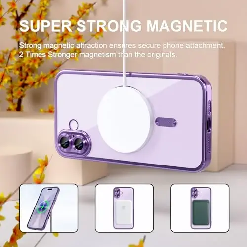 Misea Magnetic for iPhone 17 Case Compatible with MagSafe [Never Yellowing] [Military Grade Drop Protection] Full Camera Lens Protector Plating Soft Clear Phone Case for Women, Lavender Purple - 5