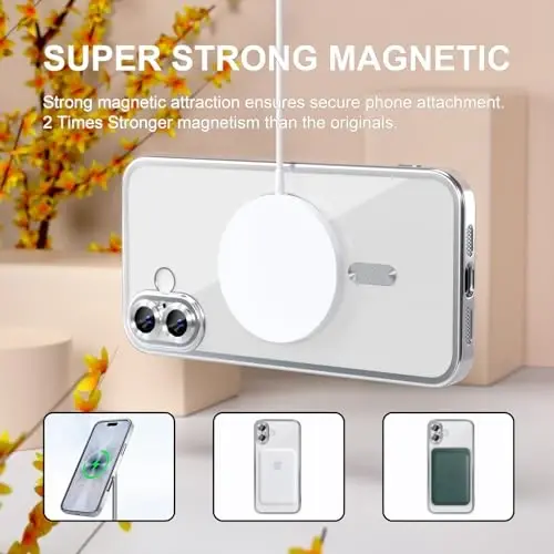 Misea Magnetic for iPhone 17 Case Compatible with MagSafe [Never Yellowing] [Military Grade Drop Protection] Full Camera Lens Protector Plating Soft Clear Phone Case for Women, Silver - 5