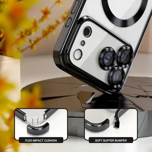 Misea Magnetic for iPhone 17 Pro Case Compatible with MagSafe [Never Yellowing] [Military Grade Drop Protection] Full Camera Lens Protector Plating Soft Clear Phone Case for Women, Black - 4