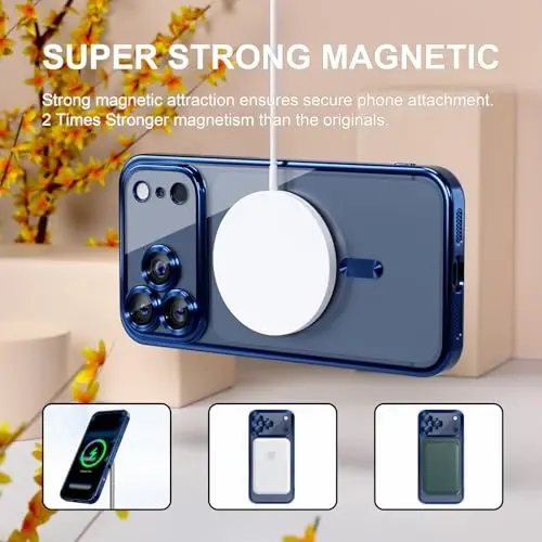Misea Magnetic for iPhone 17 Pro Case Compatible with MagSafe [Never Yellowing] [Military Grade Drop Protection] Full Camera Lens Protector Plating Soft Clear Phone Case for Women, Deep Blue - 5