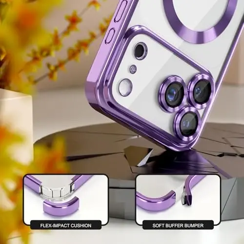 Misea Magnetic for iPhone 17 Pro Case Compatible with MagSafe [Never Yellowing] [Military Grade Drop Protection] Full Camera Lens Protector Plating Soft Clear Phone Case for Women, Lavender Purple - 4