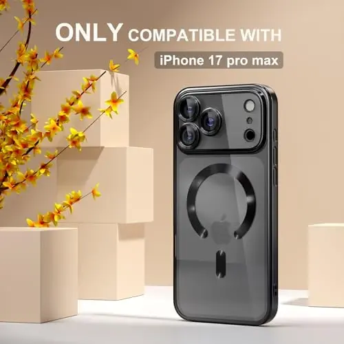 Misea Magnetic for iPhone 17 Pro Max Case Compatible with MagSafe [Never Yellowing] [Military Grade Drop Protection] Full Camera Lens Protector Plating Soft Clear Phone Case for Women, Black - 2
