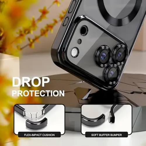 Misea Magnetic for iPhone 17 Pro Max Case Compatible with MagSafe [Never Yellowing] [Military Grade Drop Protection] Full Camera Lens Protector Plating Soft Clear Phone Case for Women, Black - 4