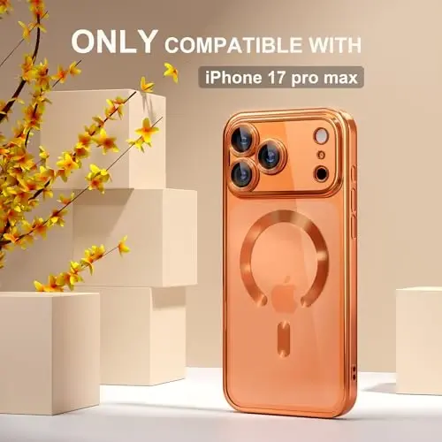 Misea Magnetic for iPhone 17 Pro Max Case Compatible with MagSafe [Never Yellowing] [Military Grade Drop Protection] Full Camera Lens Protector Plating Soft Clear Phone Case for Women, Cosmic Orange - 2