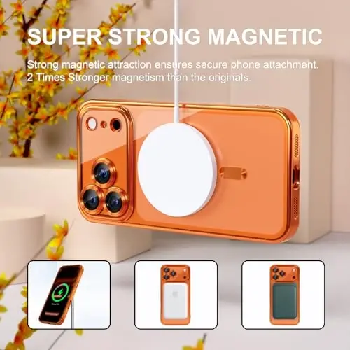Misea Magnetic for iPhone 17 Pro Max Case Compatible with MagSafe [Never Yellowing] [Military Grade Drop Protection] Full Camera Lens Protector Plating Soft Clear Phone Case for Women, Cosmic Orange - 5