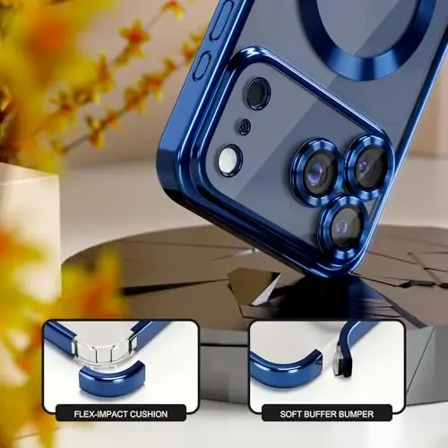 Misea Magnetic for iPhone 17 Pro Max Case Compatible with MagSafe [Never Yellowing] [Military Grade Drop Protection] Full Camera Lens Protector Plating Soft Clear Phone Case for Women, Deep Blue - 4