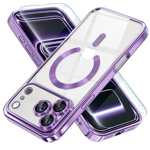 Misea Magnetic for iPhone 17 Pro Max Case Compatible with MagSafe [Never Yellowing] [Military Grade Drop Protection] Full Camera Lens Protector Plating Soft Clear Phone Case for Women, Lavender Purple 