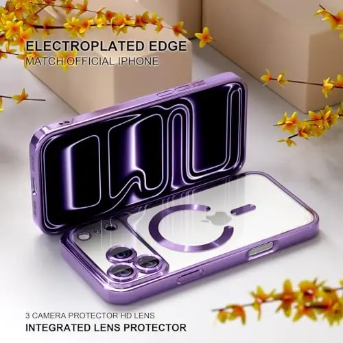 Misea Magnetic for iPhone 17 Pro Max Case Compatible with MagSafe [Never Yellowing] [Military Grade Drop Protection] Full Camera Lens Protector Plating Soft Clear Phone Case for Women, Lavender Purple - 6