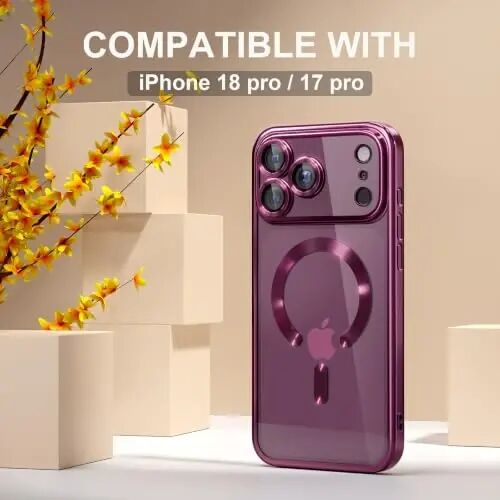 Misea Magnetic for iPhone 18 Pro /17 Pro Case Compatible with MagSafe | [Never Yellowing] [Military Drop Protection] Full Camera Lens Protector Plating Soft Clear Phone Case for Women, Burgundy - MISEA (1)