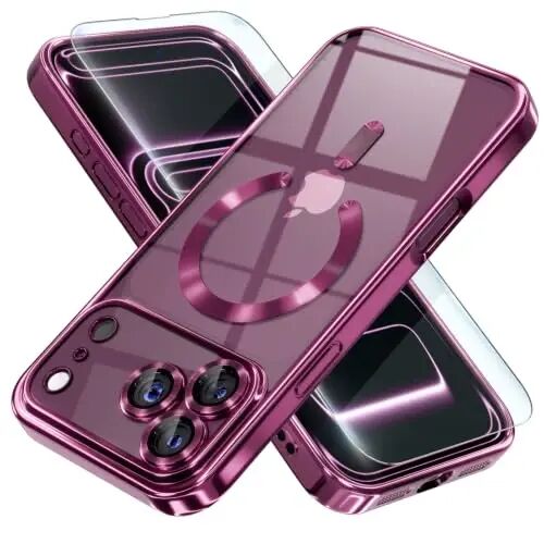 Misea Magnetic for iPhone 18 Pro /17 Pro Case Compatible with MagSafe | [Never Yellowing] [Military Drop Protection] Full Camera Lens Protector Plating Soft Clear Phone Case for Women, Burgundy - MISEA