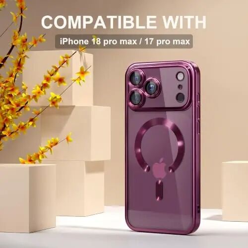 Misea Magnetic for iPhone 18 Pro Max /17 Pro Max Case Compatible MagSafe | [Never Yellowing] [Military Drop Protection] Full Camera Lens Protector Plating Soft Clear Phone Case for Women, Burgundy - MISEA (1)