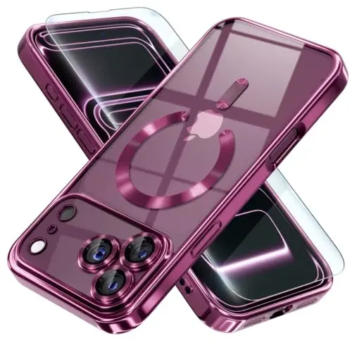 Misea Magnetic for iPhone 18 Pro Max /17 Pro Max Case Compatible MagSafe | [Never Yellowing] [Military Drop Protection] Full Camera Lens Protector Plating Soft Clear Phone Case for Women, Burgundy - 1
